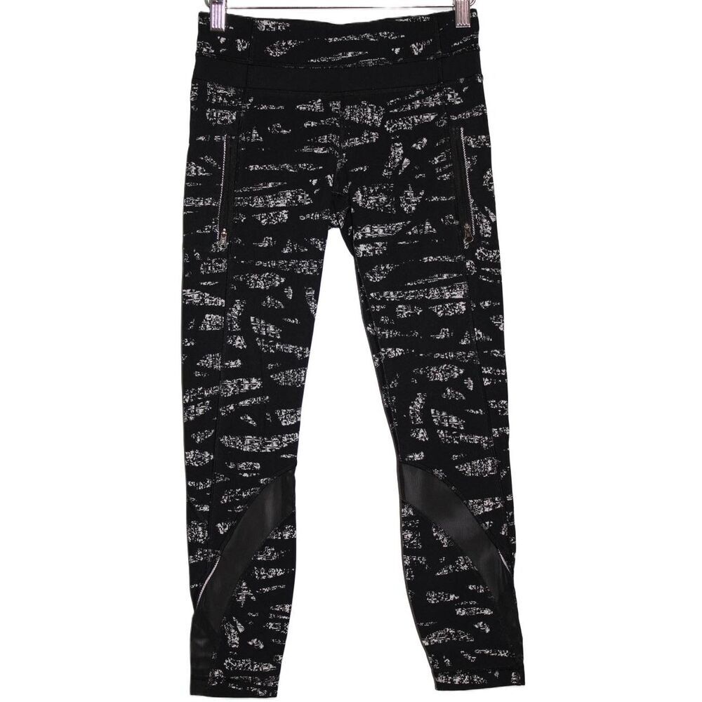 Womens Lululemon Inspire Tight II Yoga Mesh Panel Leggings Graf Black WhIte Sz 4